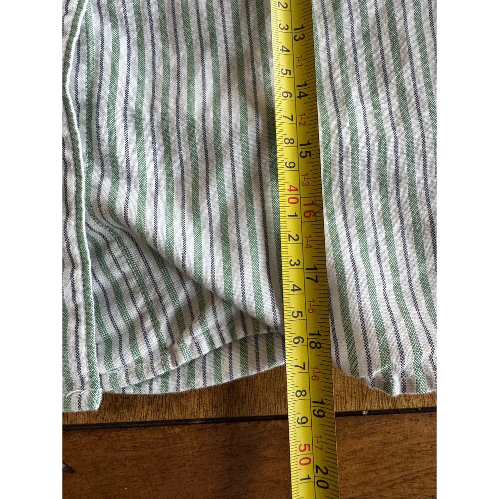Old Navy The Cropped Shirt XS Tall 100% Cotton Green Stripe Button Down - Picture 8 of 10